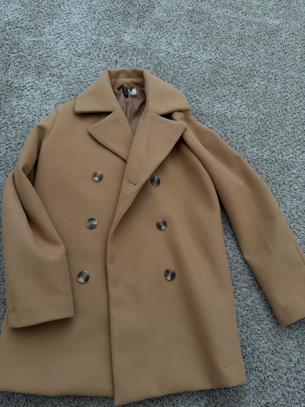 H&M Camel Double-Breasted Pea Coat